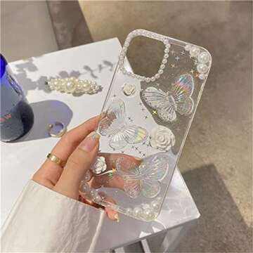Fycyko Compatible with iPhone 11 3D Butterfly Floral Clear with Design Aesthetic Women Teen Girls Gl...