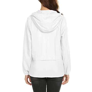 Avoogue Lightweight Raincoat Women's Waterproof Windbreaker Packable Outdoor Hooded Rain Jacket White M