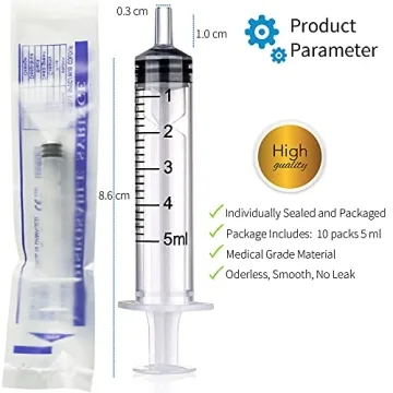 10 Pack 5ml Plastic Syringe for Precision Measuring