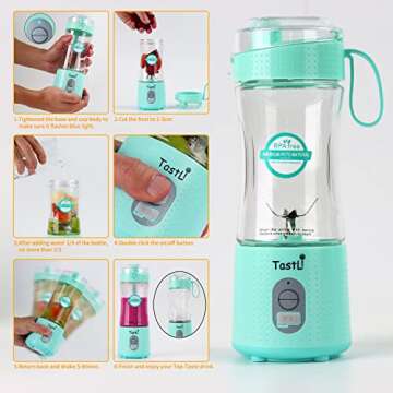 Portable Blender, Personal Mini Blender for Smoothies, Juice and Shakes, USB Rechargeable, Cordless (Sky blue)
