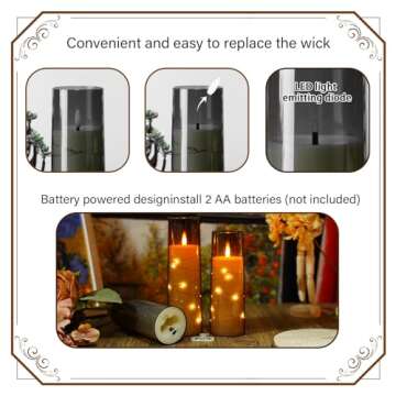 Nimiko Flickering Flameless LED Candles,Battery Operated Candles 9 Pcs with Embedded Star String,Acr...