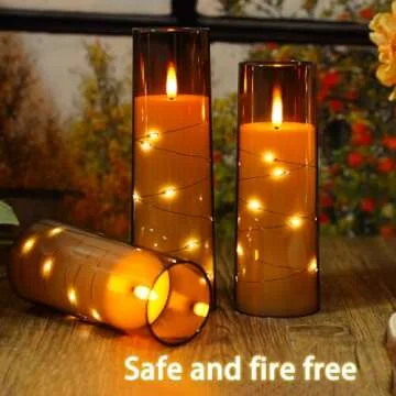 Nimiko Flickering Flameless LED Candles,Battery Operated Candles 9 Pcs with Embedded Star String,Acrylic LED Pillar Candles with Remote,Suitable for Home Decoration to Create an Atmosphere（Grey）