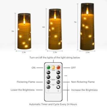 Nimiko Flickering Flameless LED Candles,Battery Operated Candles 9 Pcs with Embedded Star String,Acrylic LED Pillar Candles with Remote,Suitable for Home Decoration to Create an Atmosphere（Grey）