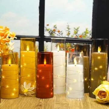 Nimiko Flickering Flameless LED Candles,Battery Operated Candles 9 Pcs with Embedded Star String,Acrylic LED Pillar Candles with Remote,Suitable for Home Decoration to Create an Atmosphere（Grey）