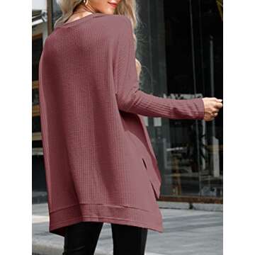 ANRABESS Women's Oversized Crewneck Long Batwing Sleeve Waffle Knit Lightweight Casual Loose Split Sweater Shirts Tunic Tops rust Small