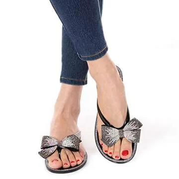 Mtzyoa Women Flip-Flops Flat Sandals Jelly Bow Beach Flat Rivets Rain Cute Dressy Summer Sandals