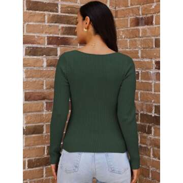 LILLUSORY Women's 2025 Twist Knot Fall Clothes Fashion Outfits Top Ribbed Long Sleeve 2025 Army Green Small