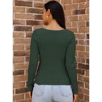LILLUSORY Women's 2025 Twist Knot Fall Clothes Fashion Outfits Top Ribbed Long Sleeve 2025 Army Green Small