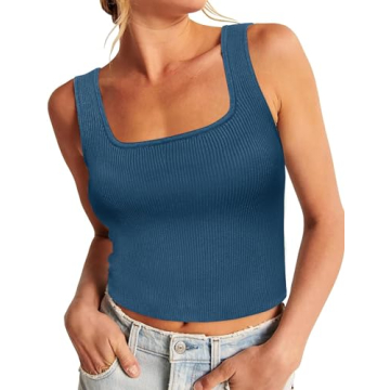 Zeagoo Women's Square Neck Crop Top - Sleeveless Ribbed Summer Tank Top in Blue