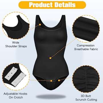 VVX Bodysuit for Women - Tummy Control Seamless Tops Compression Butt Lifting Shapewear Bodysuits - Black M/L