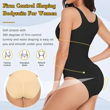 VVX Bodysuit for Women - Tummy Control Seamless Tops Compression Butt Lifting Shapewear Bodysuits - Black M/L