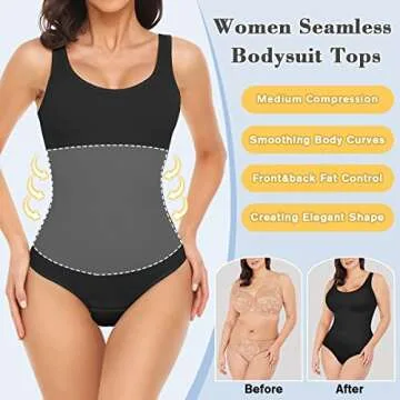 VVX Bodysuit for Women - Tummy Control Seamless Tops Compression Butt Lifting Shapewear Bodysuits - Black M/L