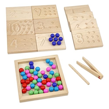 Wooden Number Tracing Board Set, Toddler Montessori Math Beads Counting Toy, Preschool Learning and ...
