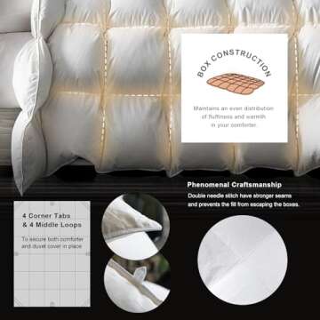 Royoliving Premium Feathers Down Comforter 100% Cotton Cover Duvet Insert with Corner Tabs (White, King All Season)