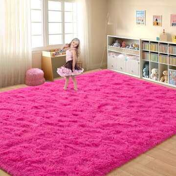 Tepook Super Soft Fluffy Rug for Bedroom, Modern Shaggy Rug Fuzzy Kids Rug for Living Room, Plush Indoor Nursery Home Decor Rug with Non-Slip Bottom, Hot Pink, 5 X 8 Feet