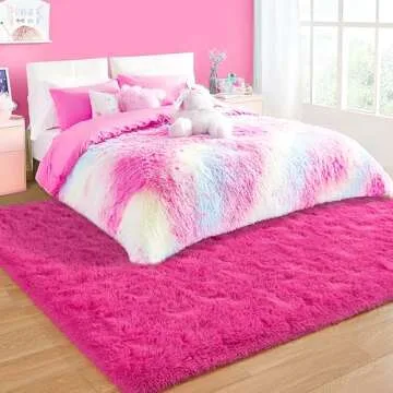 Tepook Super Soft Fluffy Rug for Bedroom, Modern Shaggy Rug Fuzzy Kids Rug for Living Room, Plush Indoor Nursery Home Decor Rug with Non-Slip Bottom, Hot Pink, 5 X 8 Feet