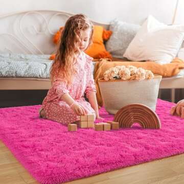 Tepook Super Soft Fluffy Rug for Bedroom, Modern Shaggy Rug Fuzzy Kids Rug for Living Room, Plush Indoor Nursery Home Decor Rug with Non-Slip Bottom, Hot Pink, 5 X 8 Feet