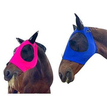 Horse Fly Mask Super Comfort Horse Fly Mask Elasticity Fly Mask with Ears We Only Make Products That Horses Like… (Dark Pink, L)