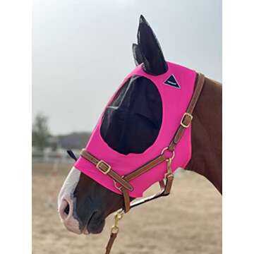 Horse Fly Mask Super Comfort Horse Fly Mask Elasticity Fly Mask with Ears We Only Make Products That Horses Like… (Dark Pink, L)