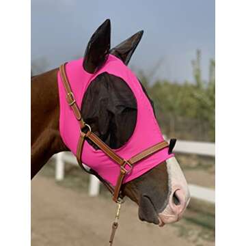 Horse Fly Mask Super Comfort Horse Fly Mask Elasticity Fly Mask with Ears We Only Make Products That Horses Like… (Dark Pink, L)