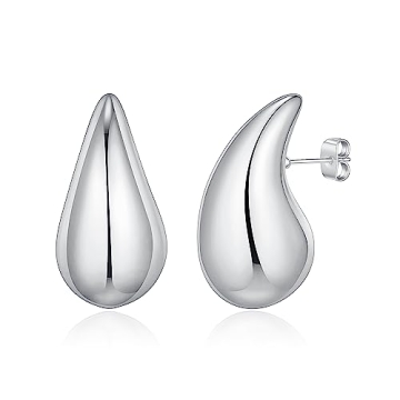 LUXEJEW Silver Teardrop Earrings Dupes for Women, Chunky Brass Hoop Earrings, Lightweight and Comfor...