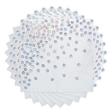 100 Sheets Iridescent Disposable Paper Napkins 12.9 x 12.9 Inch 2-Ply Foil Paper Napkins Polka Dots ...