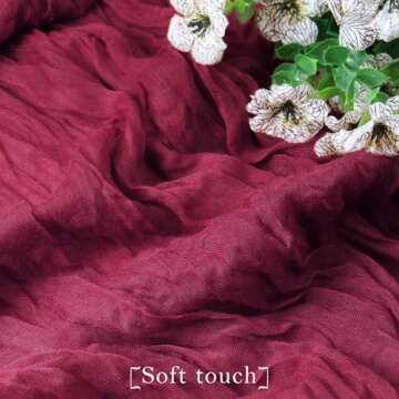 Table Runner Cheesecloth 10 FT Boho Rustic Table Runner Gauze Table Runner for Wedding Spring Decor Cheese Cloth Table Runner for Baby Shower Birthday Home Decor (Wine Red, 1 Pack)