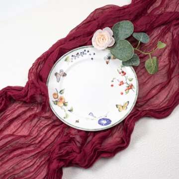 Table Runner Cheesecloth 10 FT Boho Rustic Table Runner Gauze Table Runner for Wedding Spring Decor Cheese Cloth Table Runner for Baby Shower Birthday Home Decor (Wine Red, 1 Pack)
