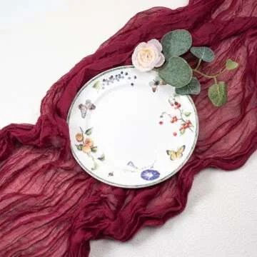 Table Runner Cheesecloth 10 FT Boho Rustic Table Runner Gauze Table Runner for Wedding Spring Decor Cheese Cloth Table Runner for Baby Shower Birthday Home Decor (Wine Red, 1 Pack)
