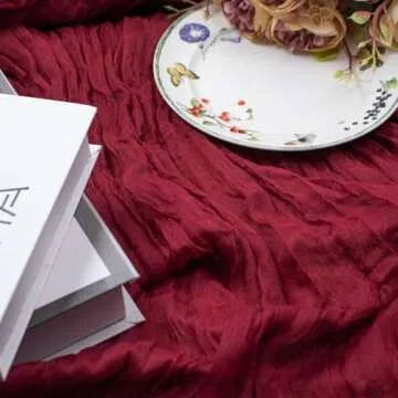 Table Runner Cheesecloth 10 FT Boho Rustic Table Runner Gauze Table Runner for Wedding Spring Decor Cheese Cloth Table Runner for Baby Shower Birthday Home Decor (Wine Red, 1 Pack)