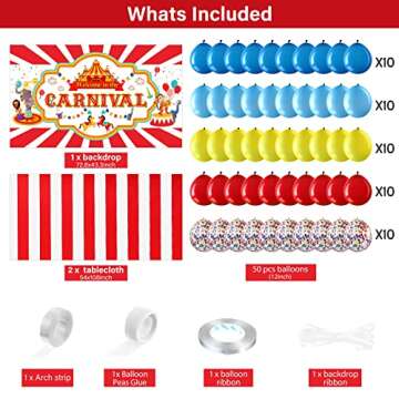Circus Carnival Party Decoration Including Circus Confetti Balloons Kit Carnival Photography Backdrop Banner Carnival Party Tablecloths for Kids Boys Girls Birthday Party Decorations Supplies