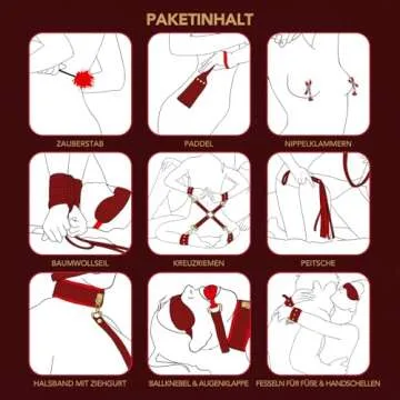 Sex Bondage BDSM Kit Restraints - UTIMI Upgrade 11PCS Sets with Adjustable Handcuffs Collar Ankle Cuff Blindfold Feather Tickler Adult Games Sex Toys for Men Women and Couples Foreplay | Red