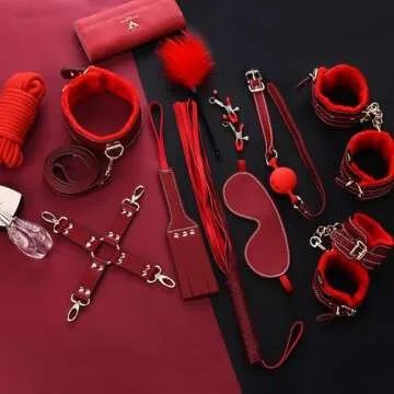 Sex Bondage BDSM Kit Restraints - UTIMI Upgrade 11PCS Sets with Adjustable Handcuffs Collar Ankle Cuff Blindfold Feather Tickler Adult Games Sex Toys for Men Women and Couples Foreplay | Red