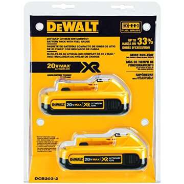 DEWALT 20V MAX Battery, Compact 2.0Ah Double Pack for Maximum Efficiency