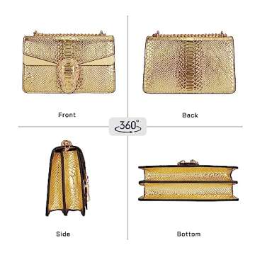 Aiqudou Crossbody and Satchel Bag for Women - Fashion Chain Purse Leather Snake Print Shoulder Bag Evening Square bag(Gold)