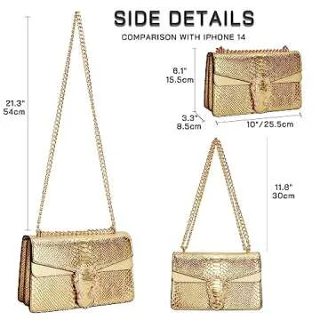 Aiqudou Crossbody and Satchel Bag for Women - Fashion Chain Purse Leather Snake Print Shoulder Bag Evening Square bag(Gold)