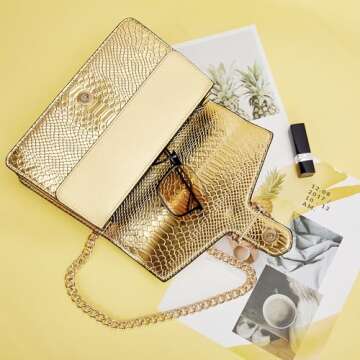 Aiqudou Crossbody and Satchel Bag for Women - Fashion Chain Purse Leather Snake Print Shoulder Bag Evening Square bag(Gold)