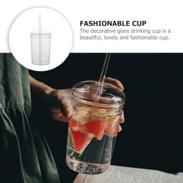DOITOOL Glass Cups with Lid and Straw,16 oz Iced Coffee Cups Clear Aesthetic Cups,Reusable Tumbler with Lid and Straw for Bubble Tea Juice Smoothie Iced Coffee