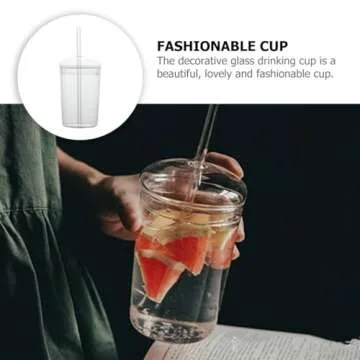 DOITOOL Glass Cups with Lid and Straw,16 oz Iced Coffee Cups Clear Aesthetic Cups,Reusable Tumbler with Lid and Straw for Bubble Tea Juice Smoothie Iced Coffee