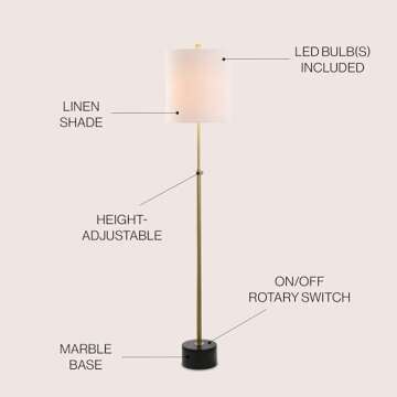 JONATHAN Y JYL6004A Crosby 66" Adjustable Height Metal LED Floor Lamp Modern,Minimalist,Contemporary...