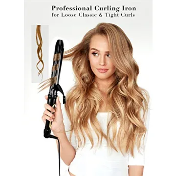 Lanvier 1.25 Inch Clipped Curling Iron with Extra Long Tourmaline Ceramic Barrel, Professional 1 1/4 Inch Hair Curler up to 450°F Dual Voltage for Traveling, Hair Waving Style Tool–Black