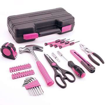 40-Piece All Purpose Household Pink Tool Kit for Girls, Ladies and Women - Includes All Essential To...