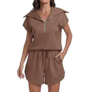 ANRABESS Two Piece Sets for Women Summer Half Zip Short Set Sweatsuit 2 Piece Outfits Sweat Lounge S...