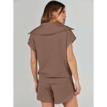 ANRABESS Two Piece Sets for Women Summer Half Zip Short Set Sweatsuit 2 Piece Outfits Sweat Lounge Sets Tracksuit brown Medium