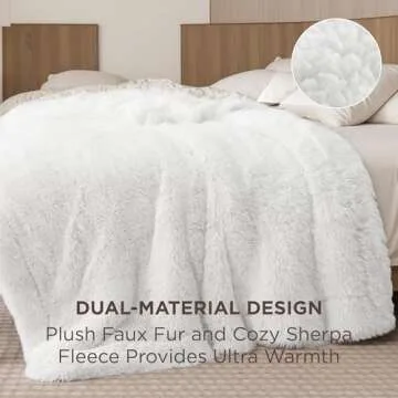 Bedsure Fluffy White Throw Blanket Gifts for Women, Men, Soft Fleece Cozy Fuzzy Sherpa Plush Warm Minky Thick Faux Fur Throws for Couch, Bed, White Decor Valentines Blanket Gifts for Her Him, 50x60