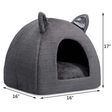 Hollypet Pet Bed, Self-Warming 2 in 1 Cat Tent Cave for Kittens and Small Dogs, 16 x 16 x 17 inches ...