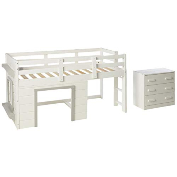 DONCO Kids Sweet Dreams Distressed Twin Low Loft Bed in White and Grey Finish