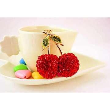 Jzcky Shzrp Cherry Fruit Leaves Crystal Rhinestone Keychain Key Chain Sparkling Key Ring Charm Purse...