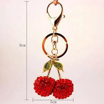 Jzcky Shzrp Cherry Fruit Leaves Crystal Rhinestone Keychain Key Chain Sparkling Key Ring Charm Purse Pendant Handbag Bag Decoration Holiday Gift
