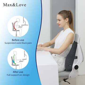 Max&Love Lumbar Support Pillow Cover Ergonomic Design Orthopedic Backrest for Back Pain Relief Memor...